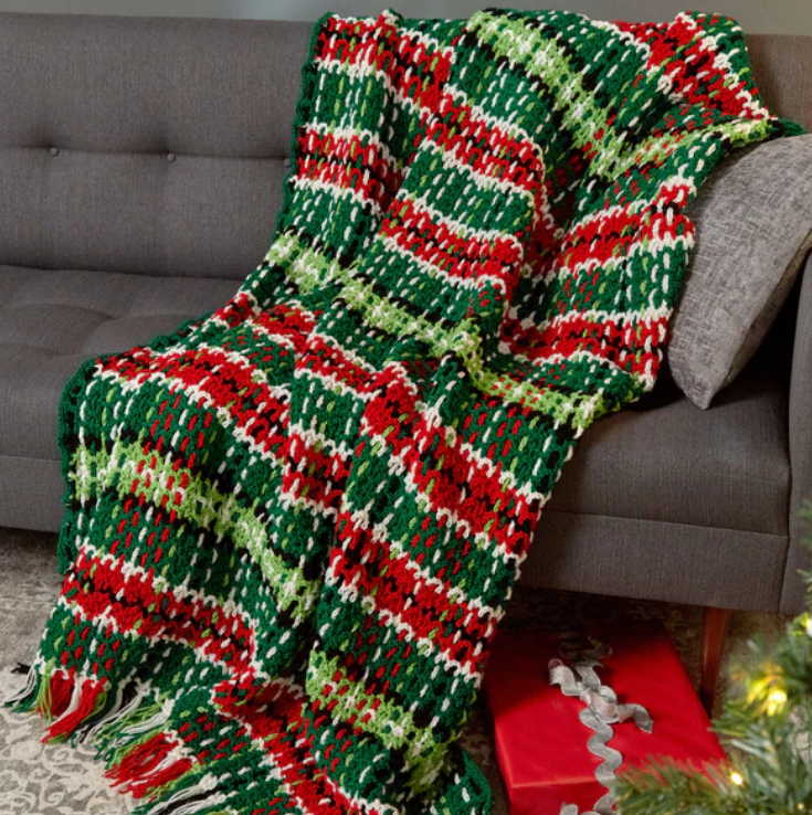 Red Heart Plaid Christmas Crochet Blanket