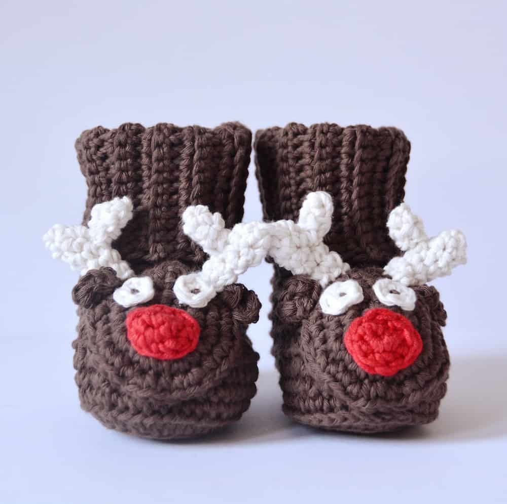 Reindeer Crochet Baby Booties Pattern