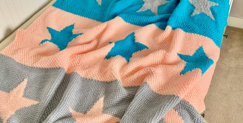 Moon and Stars Tunisian Crochet Blanket