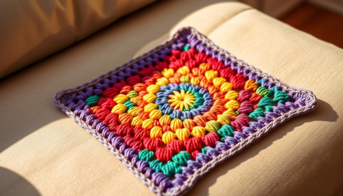 crochet rainbow granny square, granny square tutorial, colorful crochet pattern